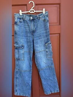 Divided Blue Wide-Leg Cargo Jeans